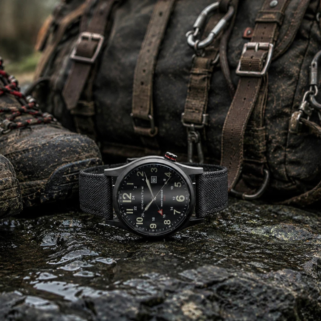Momentum Wayfinder II GMT- Black Dial Watch Bundle with Travel Case