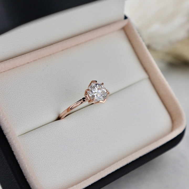 Solitaire 14K-18K Gold and 2CT HexagonMoissanite Ring