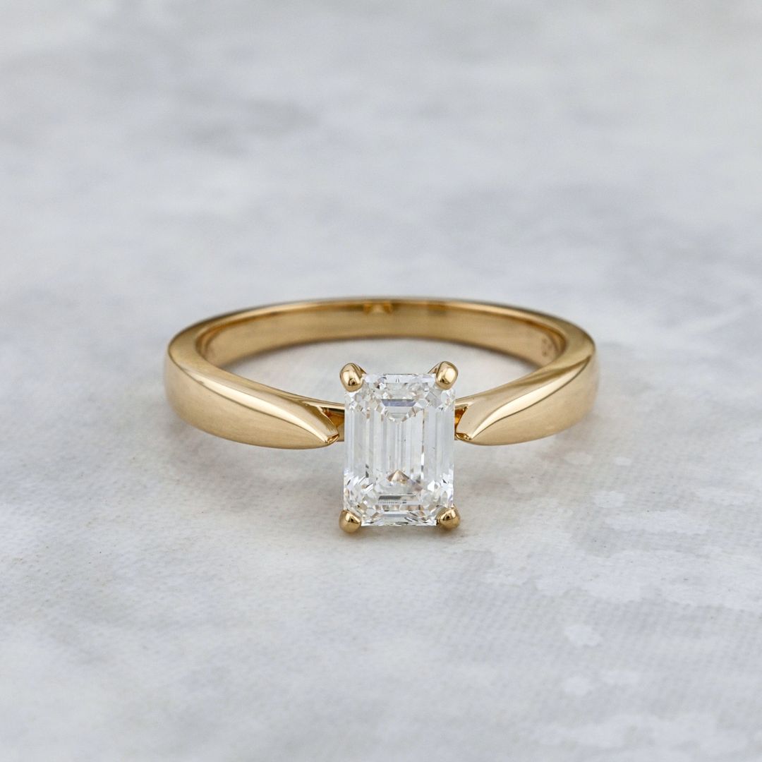 Bague solitaire Émeraude en or 14K - 18K et diamant 1 ct