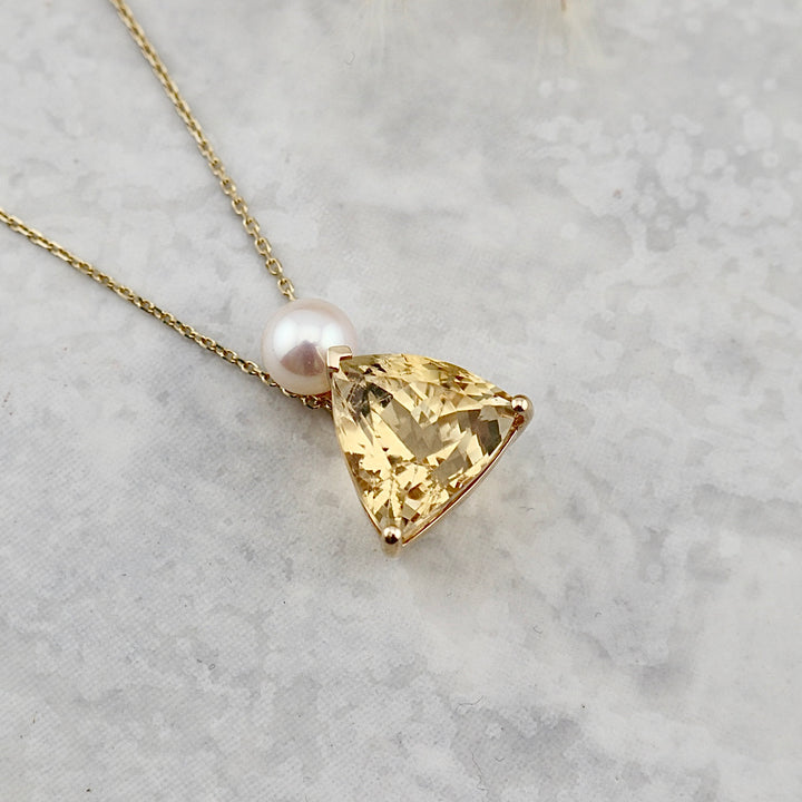 Trillion 14K Gold, Pearl and Citrine Necklace