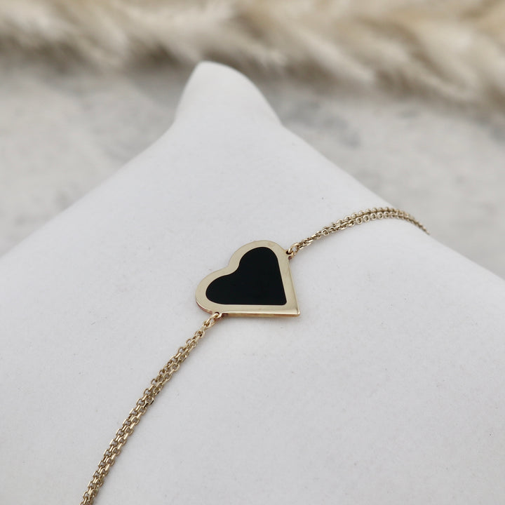 Heart 10K Gold and Onyx Bracelet