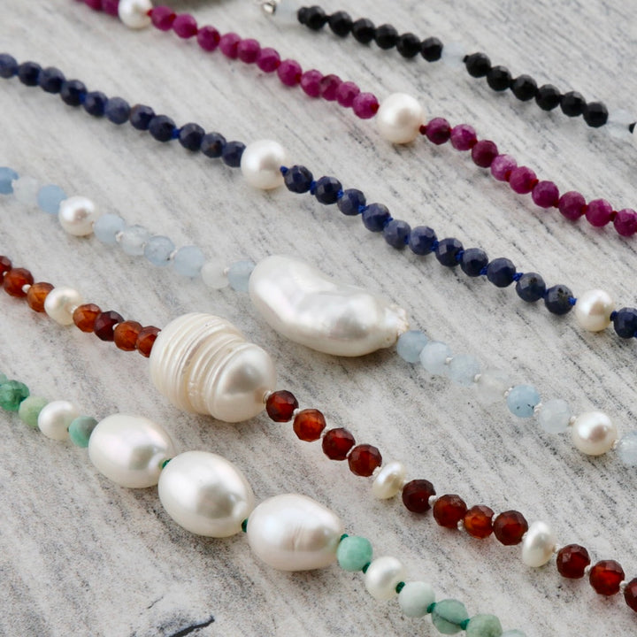 Solstice in Pearls, Garnets and Sterling Silver Bracelet