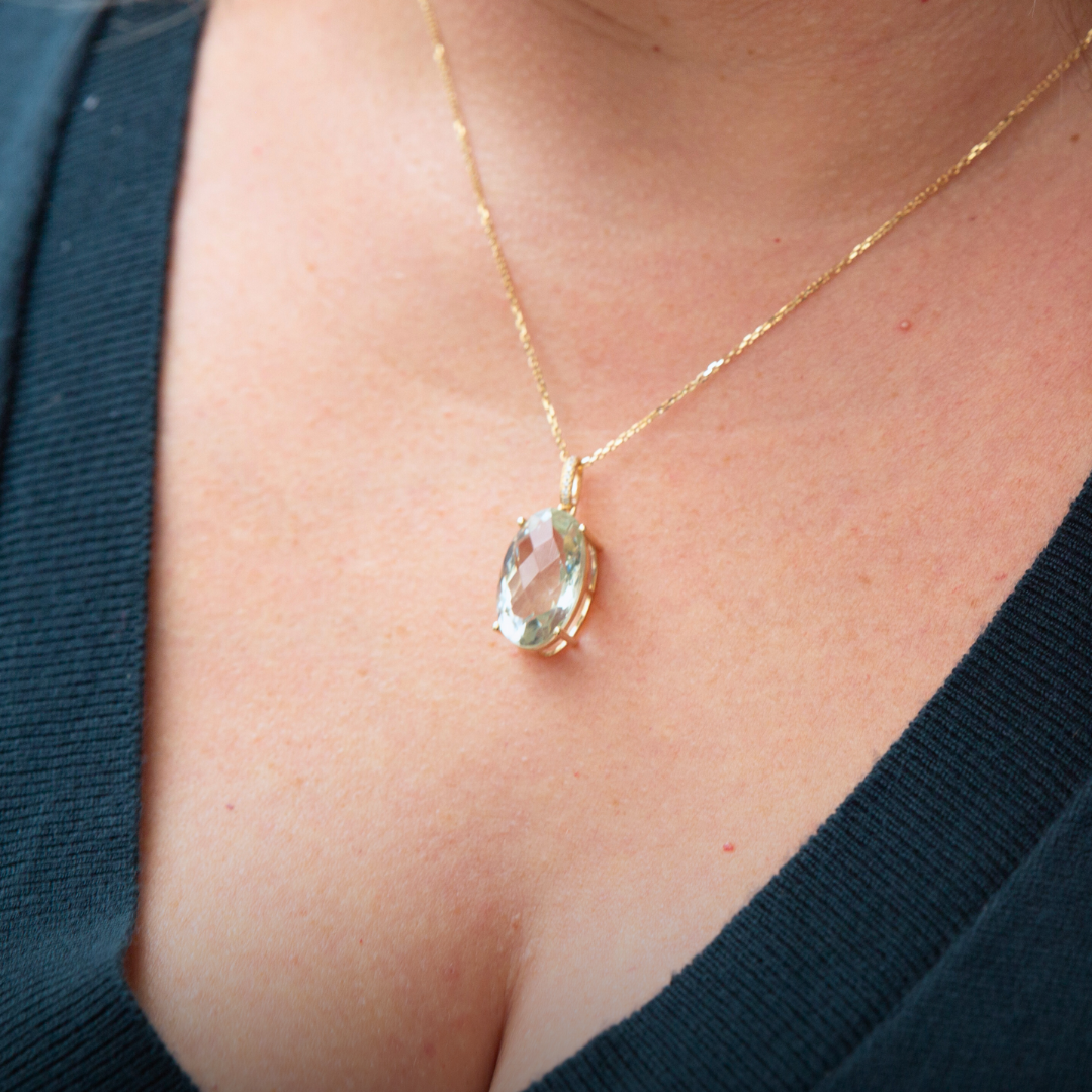 14K Gold, Diamonds and Green Amethyst Necklace