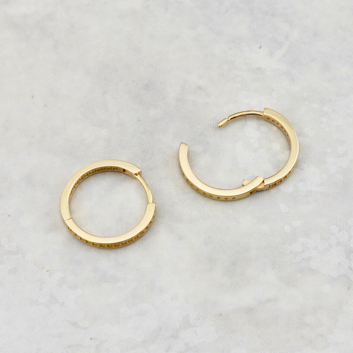 Classic Double Pave 10K Gold Huggies Earrings