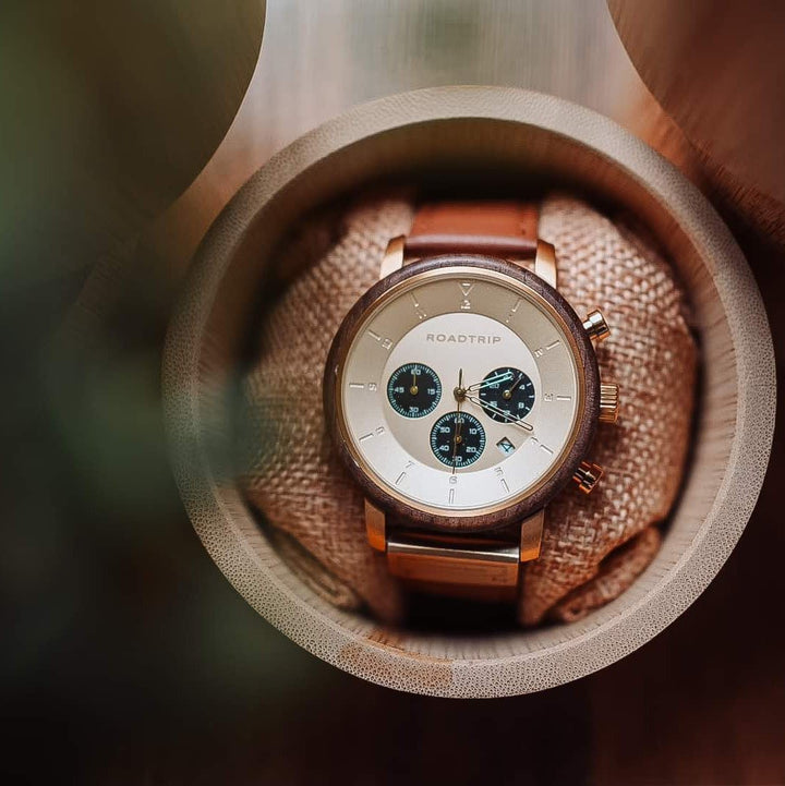 Gold Moon Watch in Walnut Wood