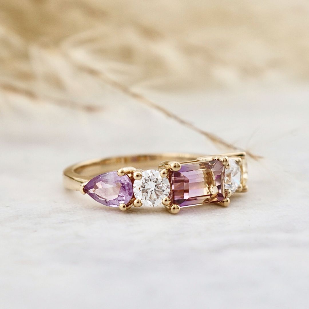 Symbiose  14K Gold, Citrine, Ametrine and Amethyst Ring