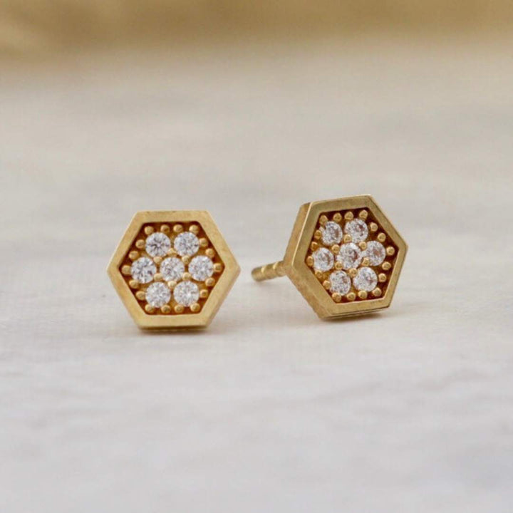 Honey Ray Earrings CZ on Yellow Gold, White or Pink 10k