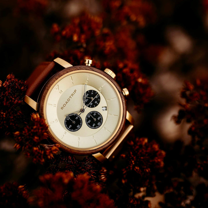 Gold Moon Watch in Walnut Wood