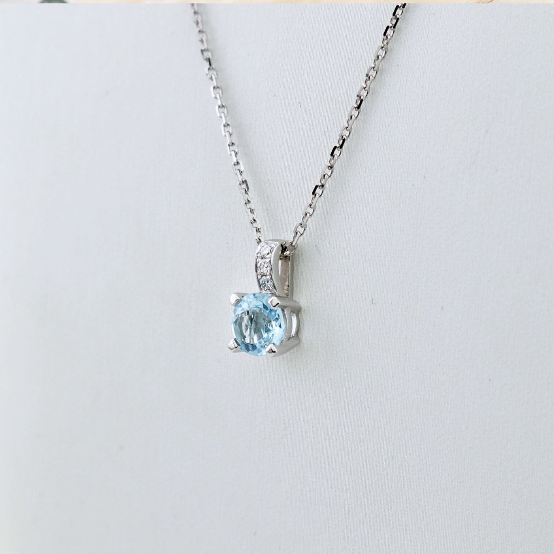 Aqua 14K Gold, Diamonds and Topaz Necklace