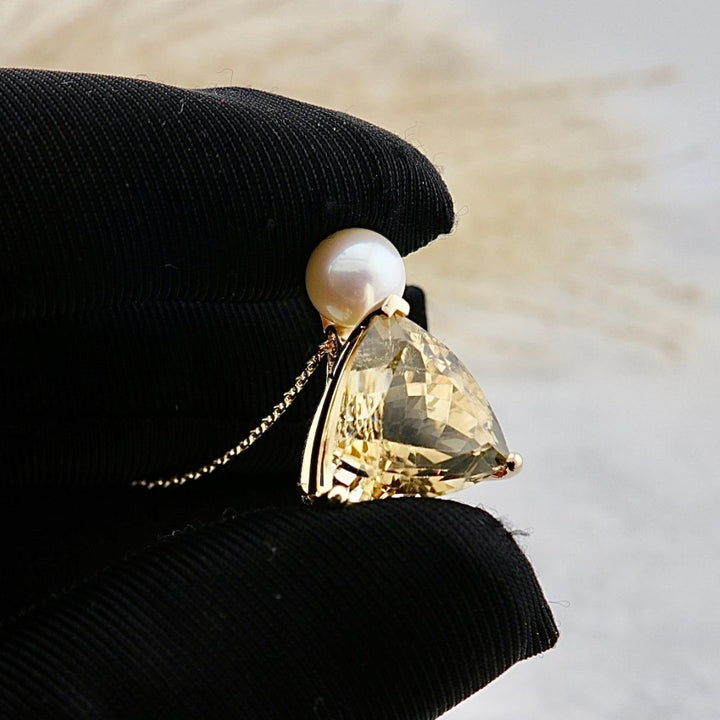 Collier Trillion en or 14K, perle et citrine