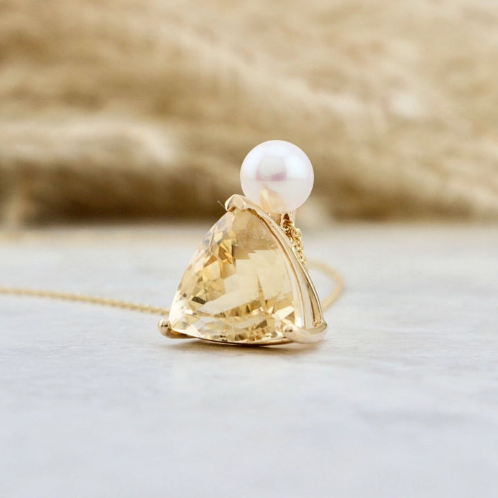 Collier Trillion en or 14K, perle et citrine