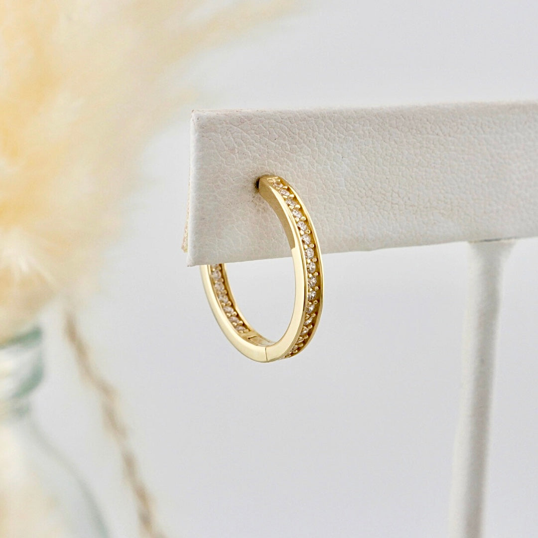 Classic Double Pave 10K Gold Huggies Earrings