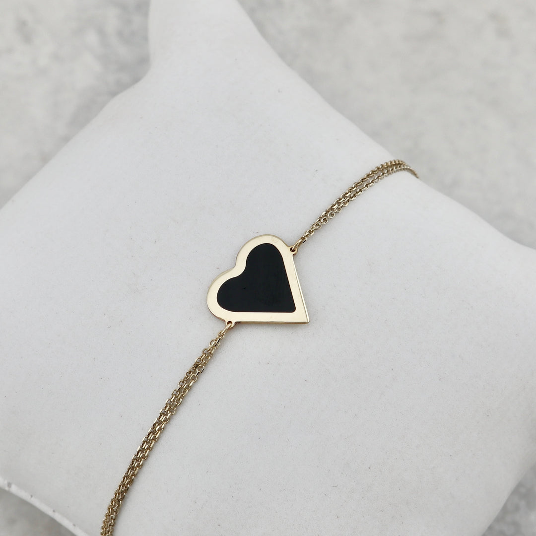 Heart 10K Gold and Onyx Bracelet