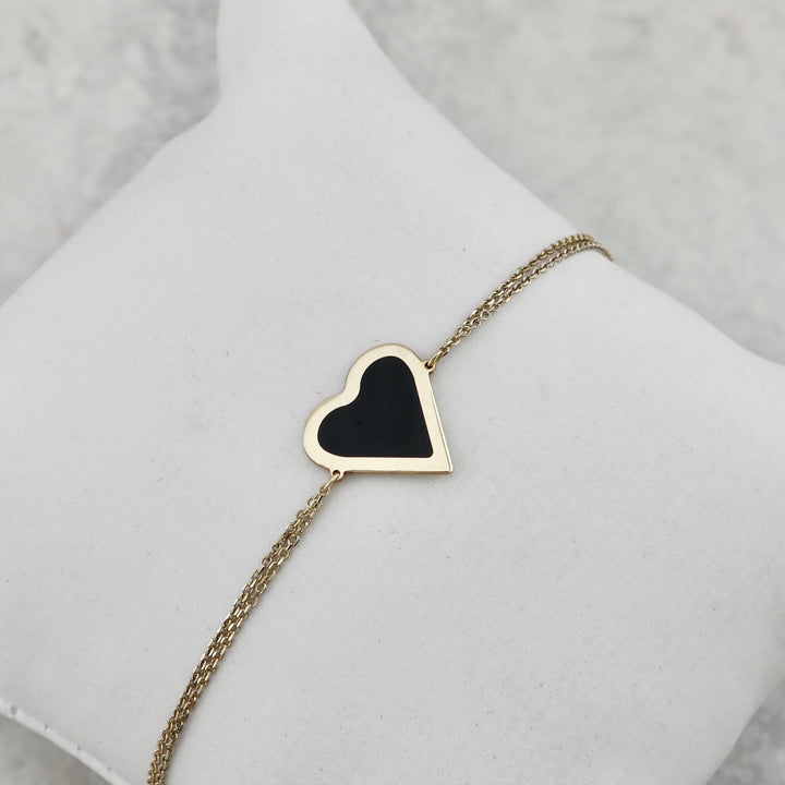 Heart 10K Gold and Onyx Bracelet