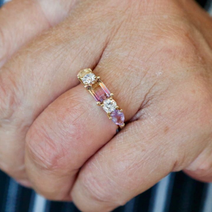 Bague Symbiose en or 14K, citrine, améthyste, amétrine et diamants