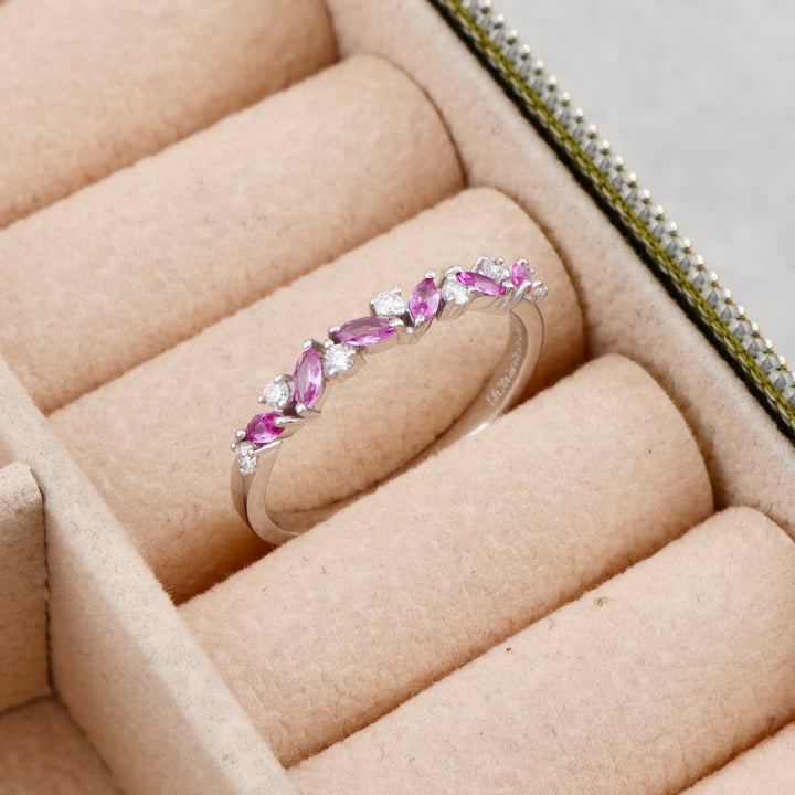 Marquise semi-eternity 14K - 18K Gold, Diamonds and Sapphires Ring