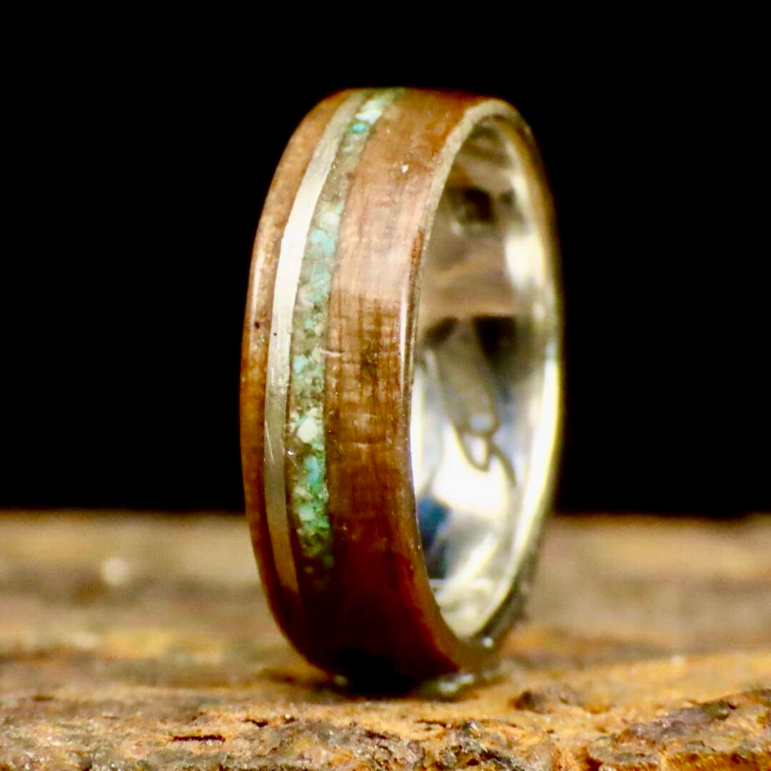 Bague en bois, turquoise et or 14K personnalisée