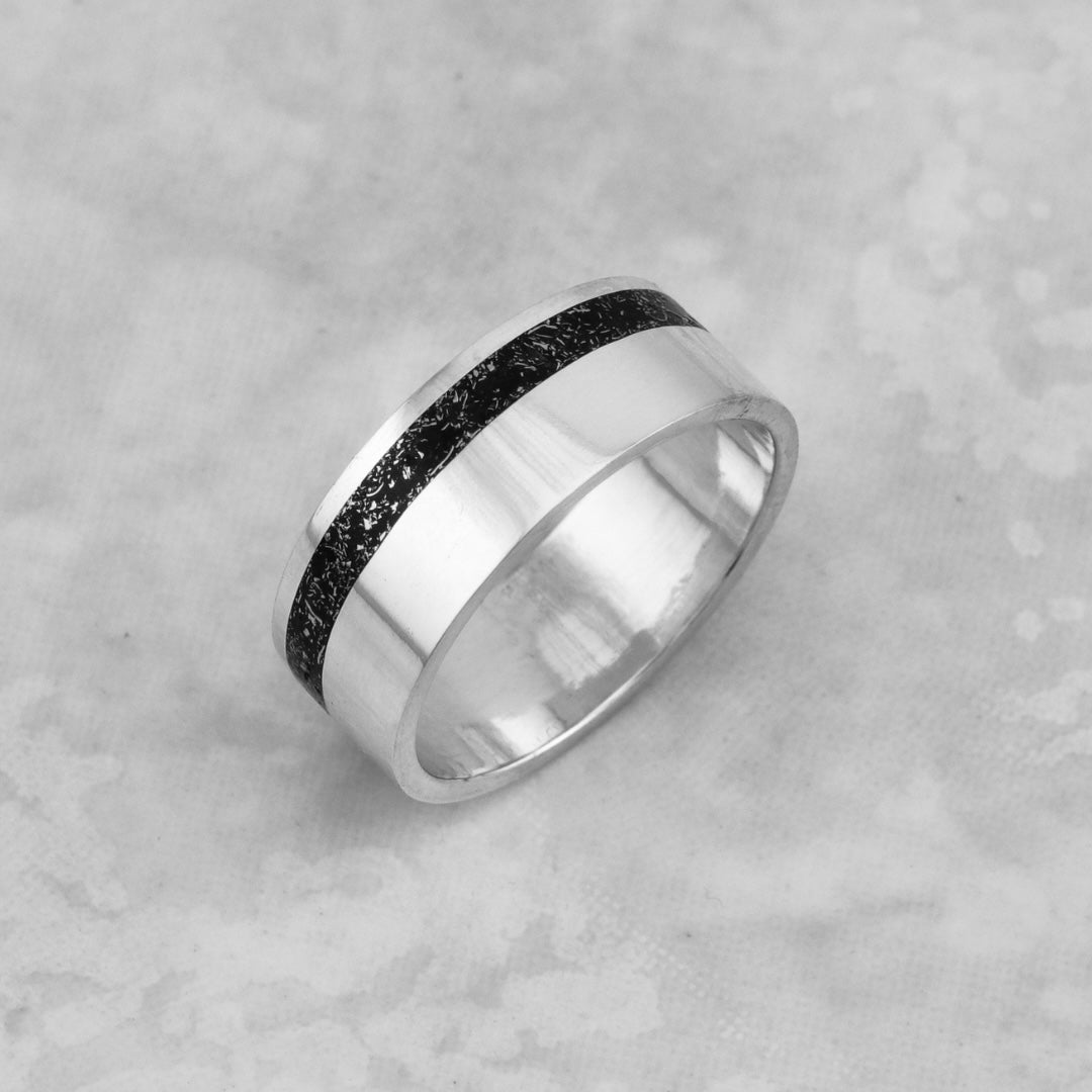 Dust Meteorite and Sterling Silver Or 14K - 18K Gold Custom Ring