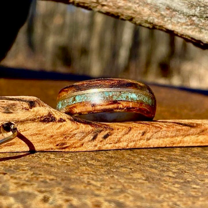 Bague en bois, turquoise et or 14K personnalisée