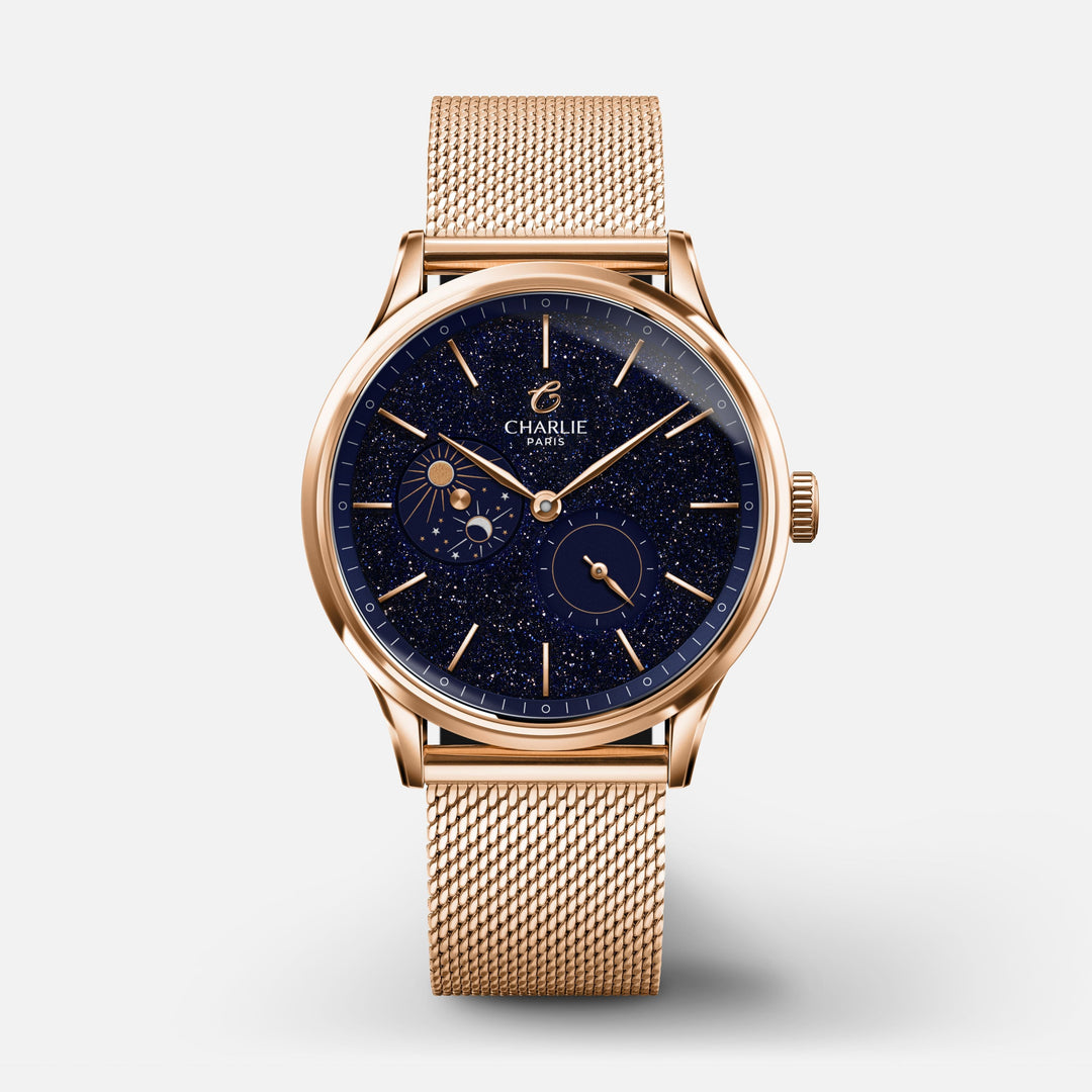 Montre Charlie Paris INITIAL 36 Jour/Nuit - Aventurine Rose Or 36 mm