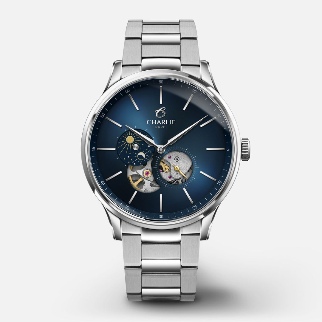 Montre Charlie Paris INITIAL Open Heart Jour/Nuit - Bleu 40 mm