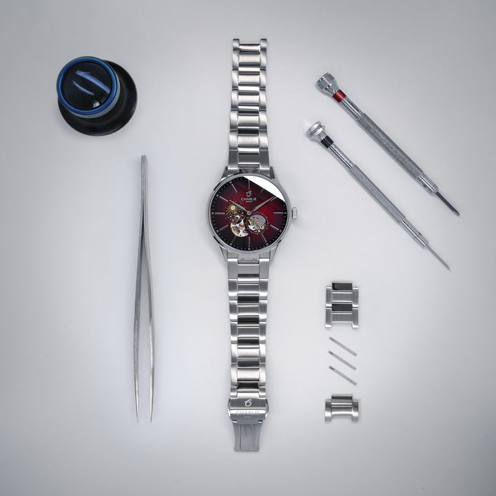 Montre Charlie Paris INITIAL Open Heart Jour/Nuit - Bordeaux 40 mm