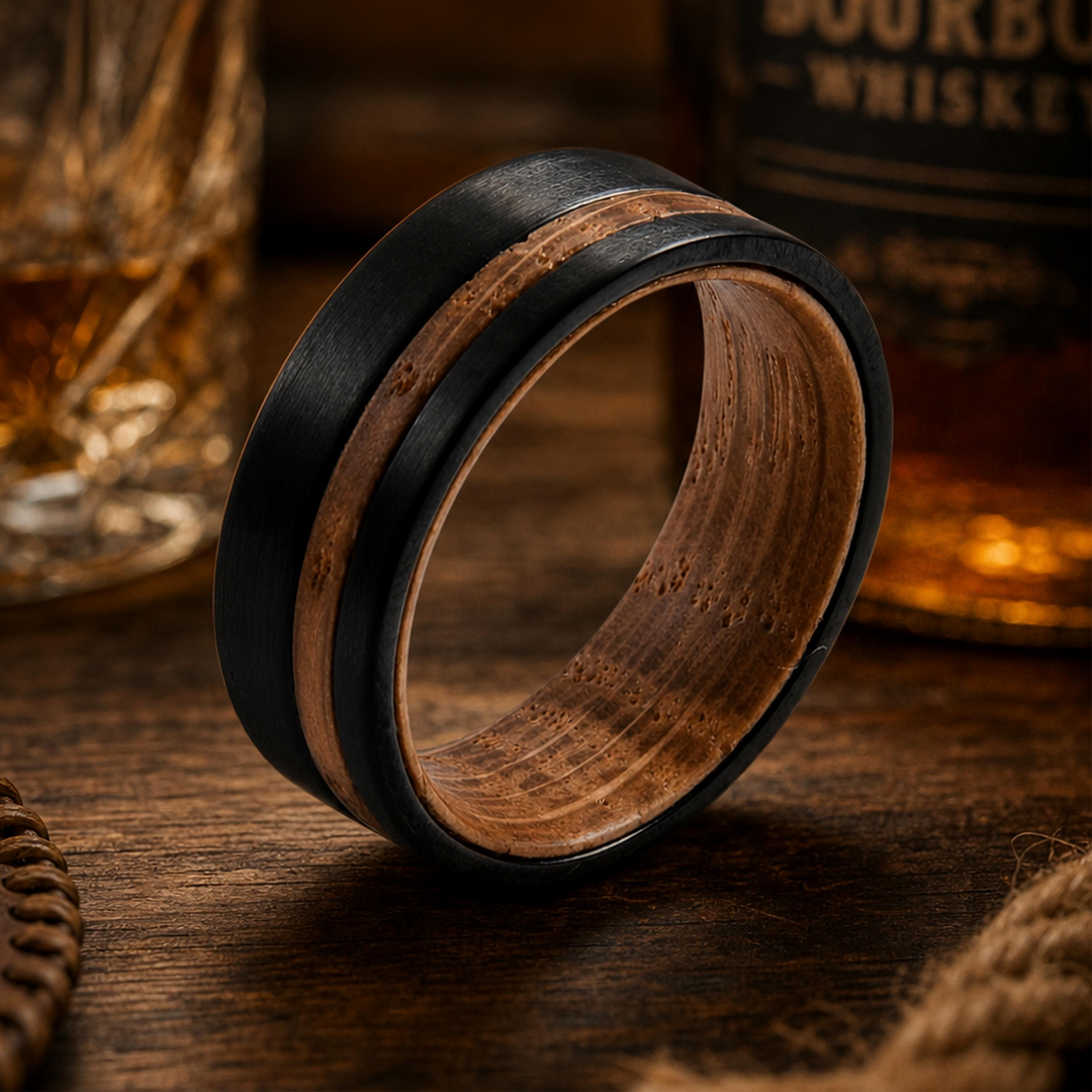 Bague en bois de whisky et tungstène