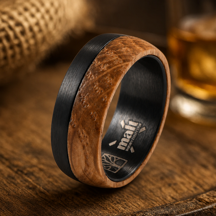 Bague en bois de whisky et tungstène