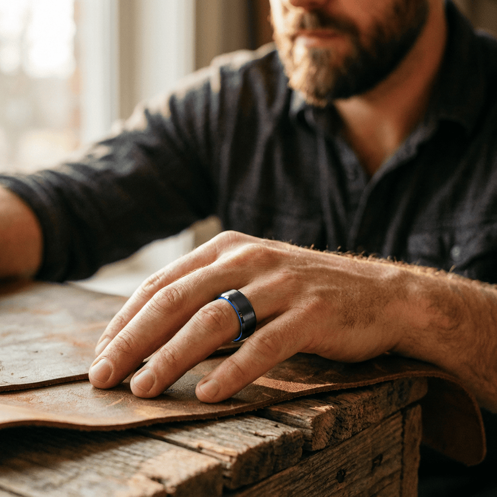Bague Bleue Électrique en tungstène Roadtripmadewood Bagues Bague Bleu Électrique Noire & Bleu en tungstène | Mathieu Blanchard® Mathieu Blanchard Joaillerie