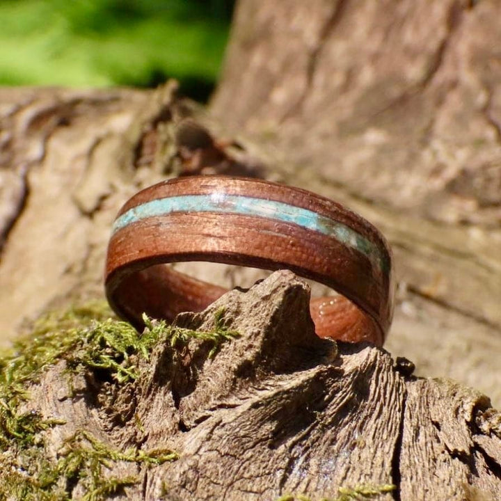 Atelier du bon bouleau Bagues Bague en bois et turquoise personnalisée