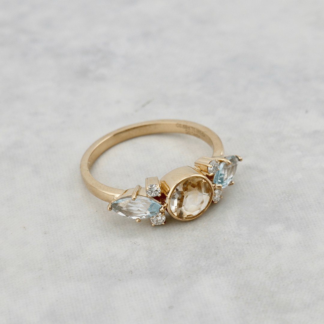 Mathieu Blanchard Bagues Bague en or 14K, diamants, topaze et citrine