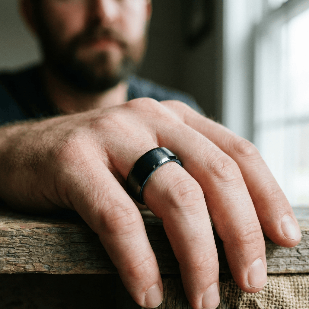 Roadtripmadewood Bagues Bague en tungstène et bois d'érable infusé bleu