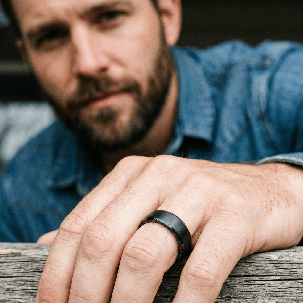 Roadtripmadewood Bagues Bague en tungstène et bois d'érable infusé zébré