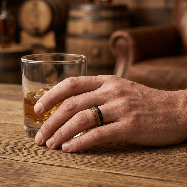 Roadtripmadewood Bagues Bague en tungstène et bois de whisky