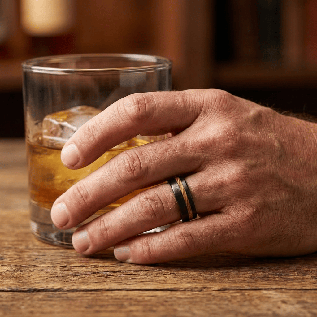 Roadtripmadewood Bagues Bague en tungstène et bois de whisky
