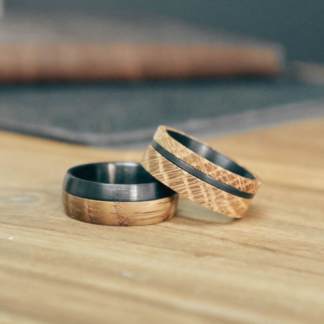 Roadtripmadewood Bagues Bague en tungstène et bois de whisky