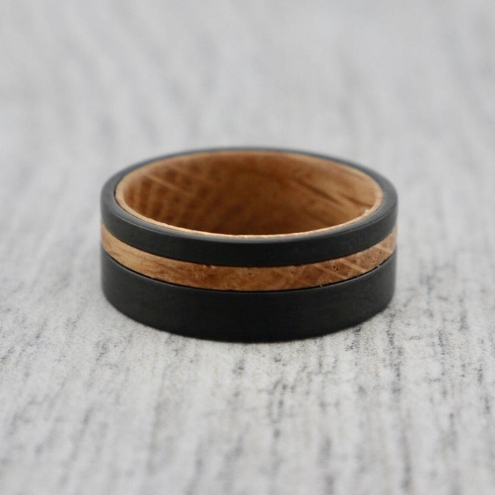 Roadtripmadewood Bagues Bague en tungstène et bois de whisky