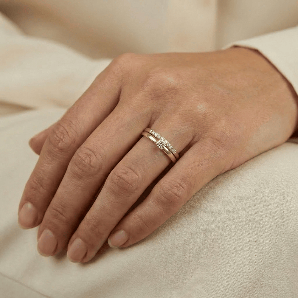 Bague Ensemble d'alliances Classique et diamants Mathieu Blanchard Bagues Duo Solitaire diamants 0,3ct et et Jonc 0,28ctw | Mathieu Blanchard Mathieu Blanchard Joaillerie