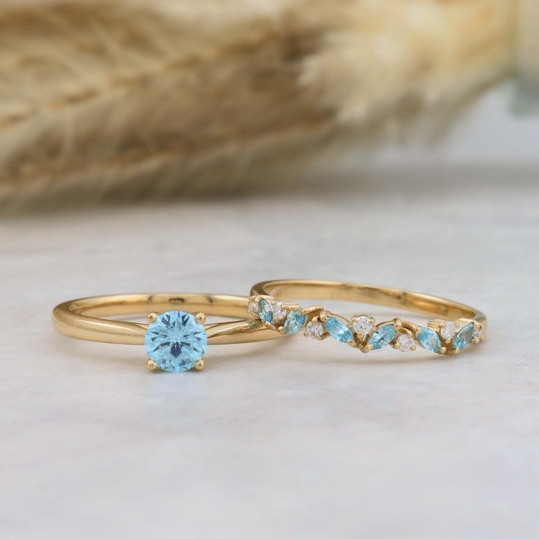 Bague Ensemble d'alliances Marquise Topaze Mathieu Blanchard Bagues Bagues Ensemble d'alliances Marquise - Topaze & Diamant | Mathieu Blanchard Mathieu Blanchard Joaillerie