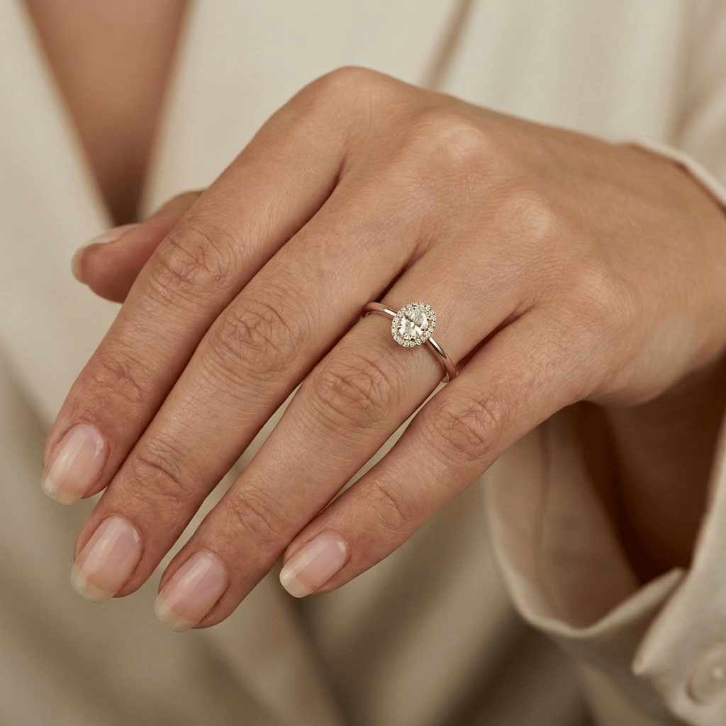 Mathieu Blanchard Bagues Bague Halo Oval en or 14K - 18K ou platine et diamants 0,6 ctw