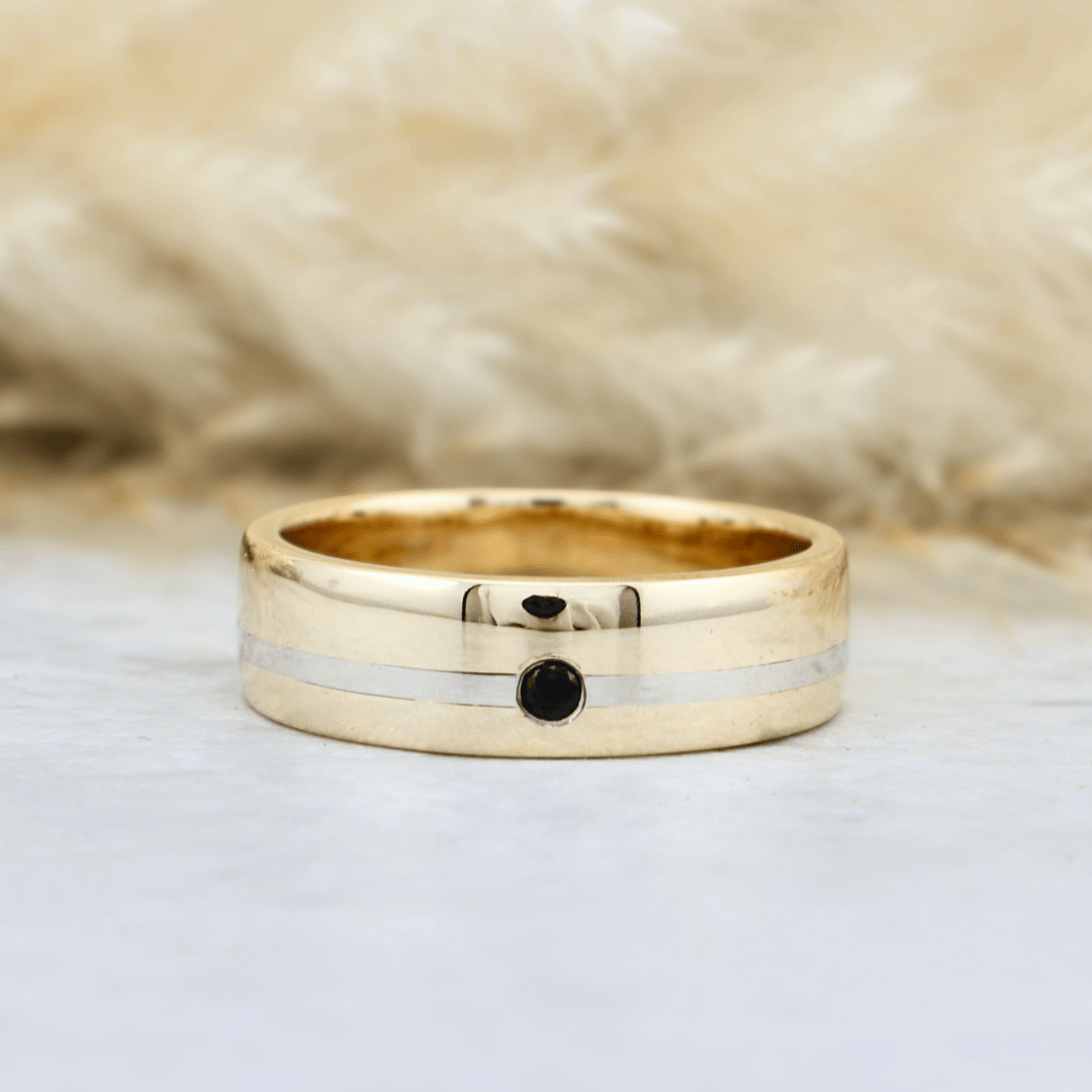 Bague Horizon et saphir Mathieu Blanchard Bagues Jonc de mariage 2 tons et saphir noir | Mathieu Blanchard Joaillerie Mathieu Blanchard Joaillerie