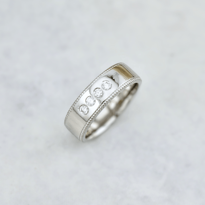 Bague Jonc Milgrain et Diamants Mathieu Blanchard Bagues Jonc de fiançailles en or 14K - 18K et 3 diamants| Mathieu Blanchard Mathieu Blanchard Joaillerie