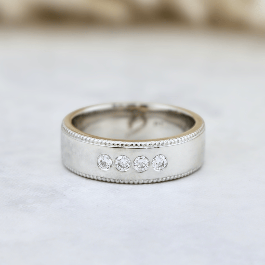 Bague Jonc Milgrain et Diamants Mathieu Blanchard Bagues Jonc de fiançailles en or 14K - 18K et 3 diamants| Mathieu Blanchard Mathieu Blanchard Joaillerie