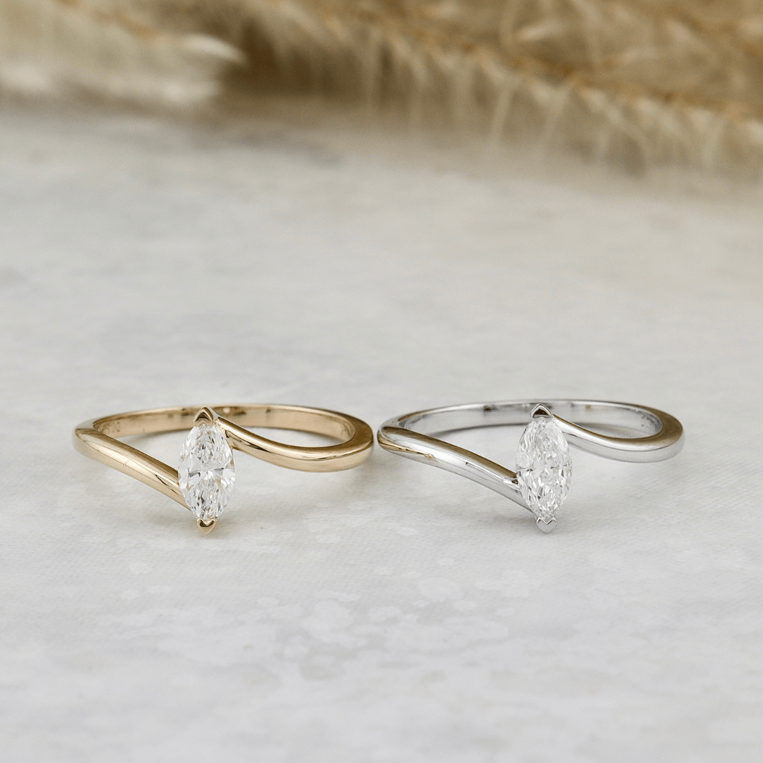 Marquise 14K - 18K Gold or Platinum and 0,3 ct Diamond Ring