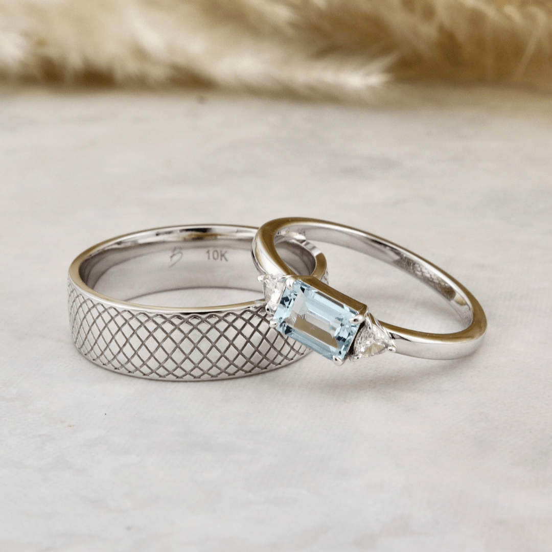 Bague Prisme, aigue marine et diamants Mathieu Blanchard Bagues Bague Prisme en or avec aigue-marine taille émeraude et diamants Trillion | Mathieu Blanchard Mathieu Blanchard Joaillerie