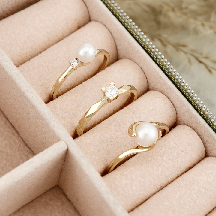 Bague Vague et perle en or jaune 10K - Bagues Bague perle d&