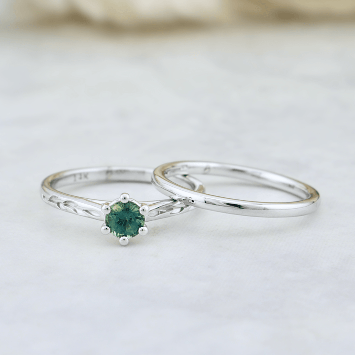 Mathieu Blanchard Bagues Bagues Ensemble d'alliances en or 14K - 18K ou platine et saphir Bleu - Vert
