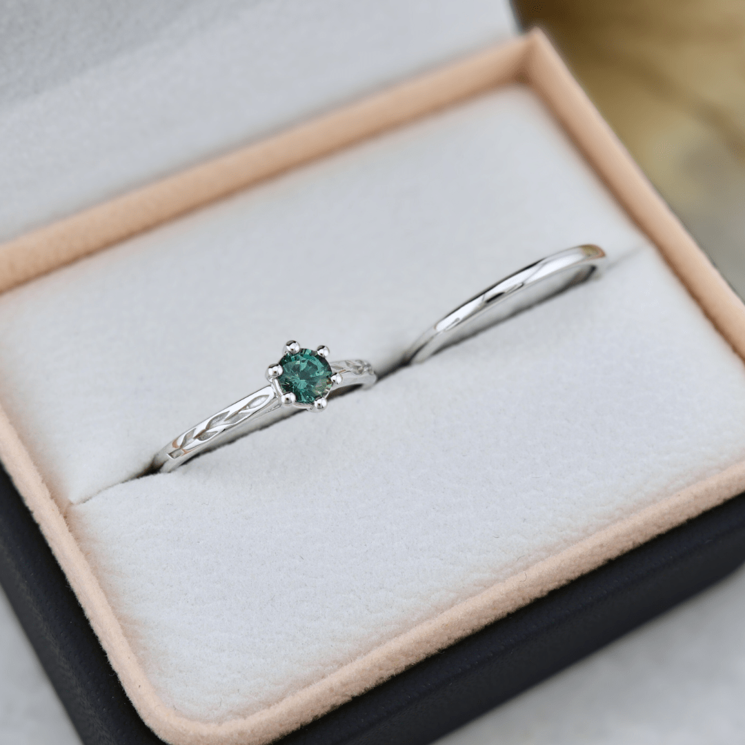 Mathieu Blanchard Bagues Bagues Ensemble d'alliances en or 14K - 18K ou platine et saphir Bleu - Vert