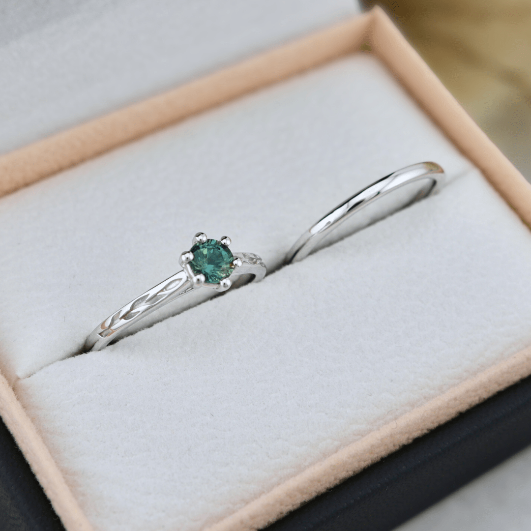 Mathieu Blanchard Bagues Bagues Ensemble d'alliances en or 14K - 18K ou platine et saphir Bleu - Vert