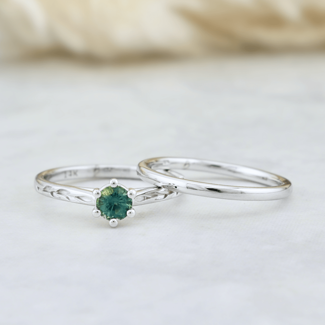 Mathieu Blanchard Bagues Bagues Ensemble d'alliances en or 14K - 18K ou platine et saphir Bleu - Vert